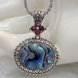 Abalone Shell Rhodolite Garnet Sterling Silver Pendant Necklace